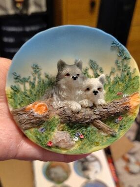 Hand-Painted Dog Relief Wall Plaque with Woodland Scene